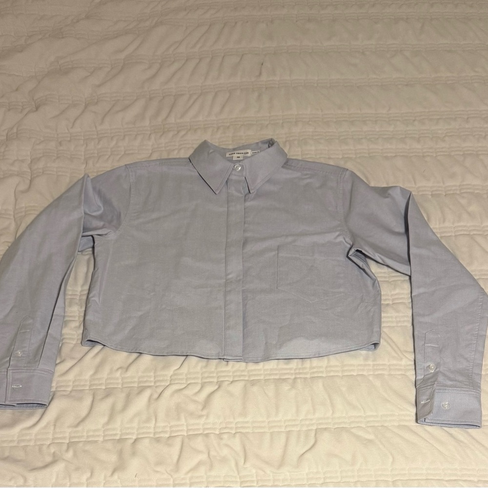 Good American Light Blue Cropped Button-Up Shirt Size XS Like New
